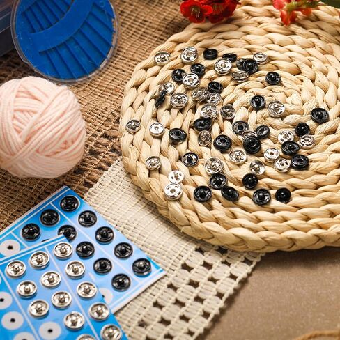 Sumind 100 Sets Sew-on Snap Buttons Metal Snap Fastener Buttons Press Button for Sewing Clothing, Black and Silvery (8mm,10mm) in Saudi Arabia
