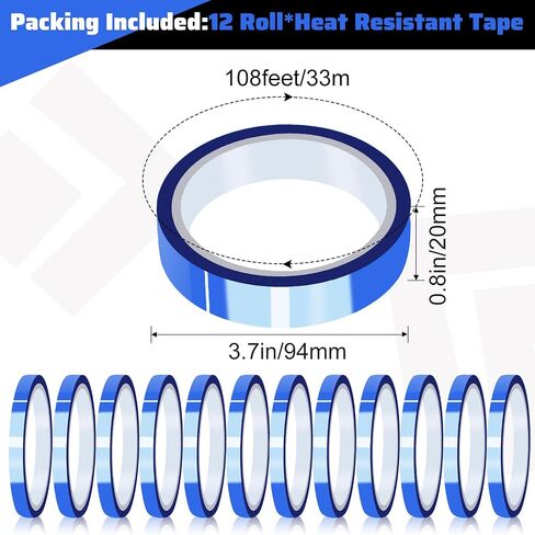 Harloon 12 Rolls 0.8 Inch x 108 ft Blue Heat Tape for Sublimation High Temperature Tape Thermal Heat Resistant Tape Heat Transfer Tape for Tumbler Print Vinyl Press Electronics Masking Blanks in Saudi Arabia