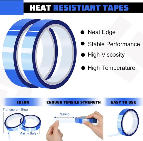 Harloon 12 Rolls 0.8 Inch x 108 ft Blue Heat Tape for Sublimation High Temperature Tape Thermal Heat Resistant Tape Heat Transfer Tape for Tumbler Print Vinyl Press Electronics Masking Blanks in Saudi Arabia