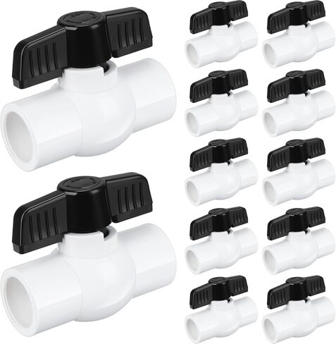 Therwen 12 Pcs 1/2" PVC Ball Valve Water Shut off Valve PVC Valve with Easy to Rotate Black T Handle for Cold Water Supply Lines Irrigation Pipe Fitting System, Socket x Socket, Schedule 40, 150 Psi in Saudi Arabia