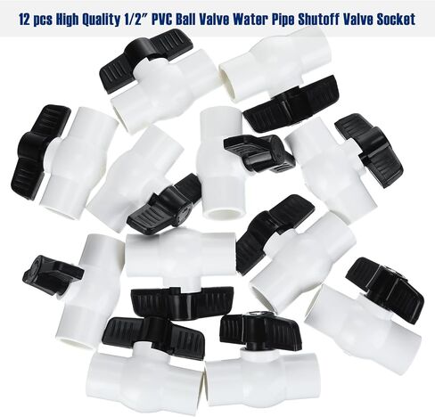 Therwen 12 Pcs 1/2" PVC Ball Valve Water Shut off Valve PVC Valve with Easy to Rotate Black T Handle for Cold Water Supply Lines Irrigation Pipe Fitting System, Socket x Socket, Schedule 40, 150 Psi in Saudi Arabia