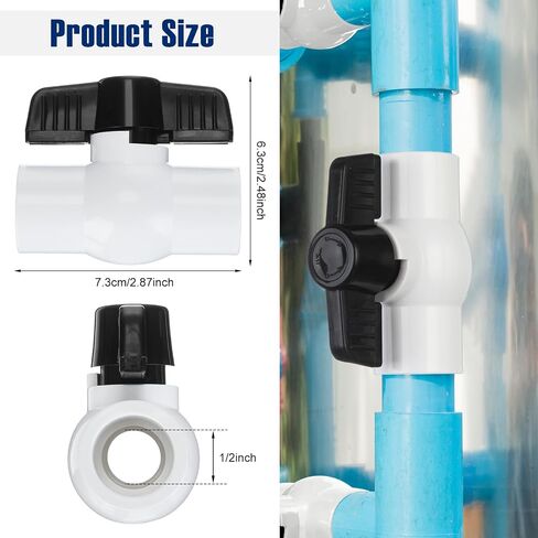Therwen 12 Pcs 1/2" PVC Ball Valve Water Shut off Valve PVC Valve with Easy to Rotate Black T Handle for Cold Water Supply Lines Irrigation Pipe Fitting System, Socket x Socket, Schedule 40, 150 Psi in Saudi Arabia