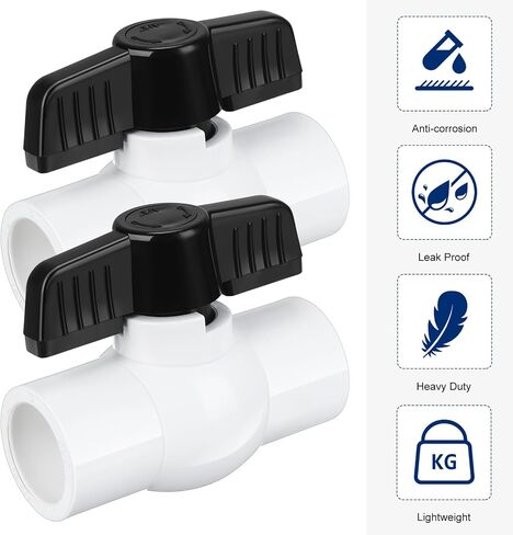 Therwen 12 Pcs 1/2" PVC Ball Valve Water Shut off Valve PVC Valve with Easy to Rotate Black T Handle for Cold Water Supply Lines Irrigation Pipe Fitting System, Socket x Socket, Schedule 40, 150 Psi in Saudi Arabia