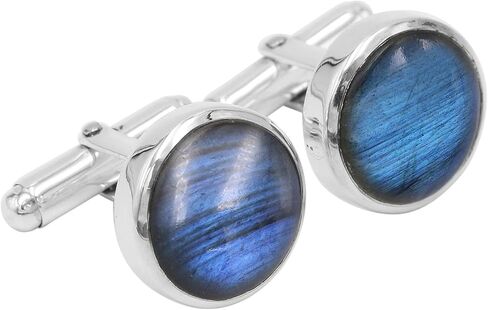Gemstone Cufflinks, Cufflinks for Men, 925 Sterling Silver Cuff Links, Round Cufflinks for Men Labradorite/Larimar Gemstone in Saudi Arabia