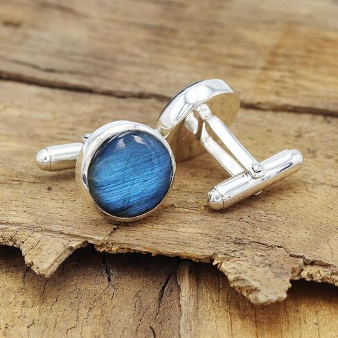 Gemstone Cufflinks, Cufflinks for Men, 925 Sterling Silver Cuff Links, Round Cufflinks for Men Labradorite/Larimar Gemstone in Saudi Arabia