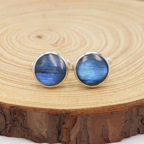 Gemstone Cufflinks, Cufflinks for Men, 925 Sterling Silver Cuff Links, Round Cufflinks for Men Labradorite/Larimar Gemstone in Saudi Arabia