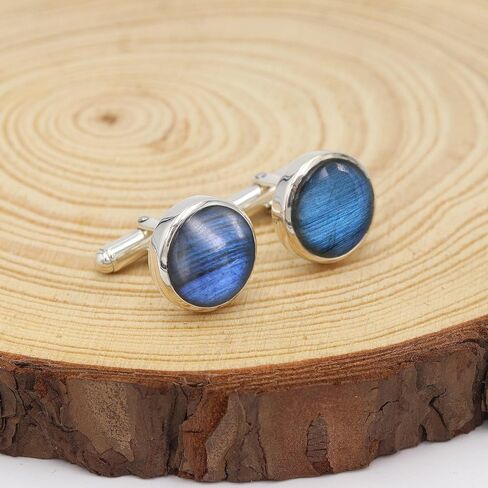 Gemstone Cufflinks, Cufflinks for Men, 925 Sterling Silver Cuff Links, Round Cufflinks for Men Labradorite/Larimar Gemstone in Saudi Arabia