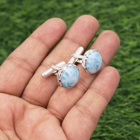 Gemstone Cufflinks, Cufflinks for Men, 925 Sterling Silver Cuff Links, Round Cufflinks for Men Labradorite/Larimar Gemstone in Saudi Arabia