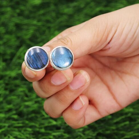 Gemstone Cufflinks, Cufflinks for Men, 925 Sterling Silver Cuff Links, Round Cufflinks for Men Labradorite/Larimar Gemstone in Saudi Arabia