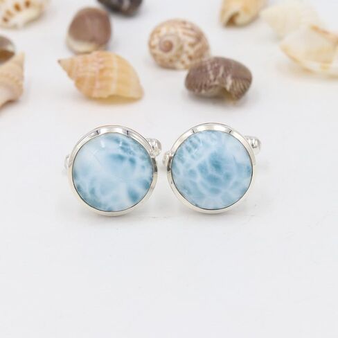 Gemstone Cufflinks, Cufflinks for Men, 925 Sterling Silver Cuff Links, Round Cufflinks for Men Labradorite/Larimar Gemstone in Saudi Arabia
