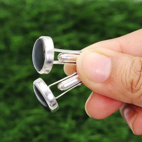 Gemstone Cufflinks, Cufflinks for Men, 925 Sterling Silver Cuff Links, Round Cufflinks for Men Labradorite/Larimar Gemstone in Saudi Arabia