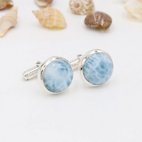 Gemstone Cufflinks, Cufflinks for Men, 925 Sterling Silver Cuff Links, Round Cufflinks for Men Labradorite/Larimar Gemstone in Saudi Arabia