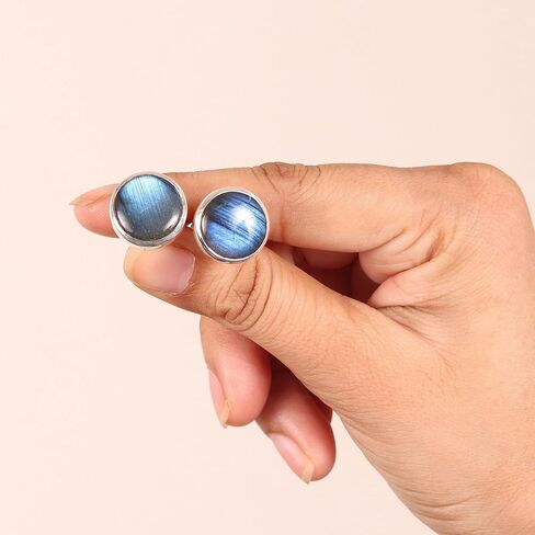 Gemstone Cufflinks, Cufflinks for Men, 925 Sterling Silver Cuff Links, Round Cufflinks for Men Labradorite/Larimar Gemstone in Saudi Arabia