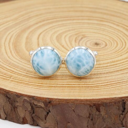 Gemstone Cufflinks, Cufflinks for Men, 925 Sterling Silver Cuff Links, Round Cufflinks for Men Labradorite/Larimar Gemstone in Saudi Arabia