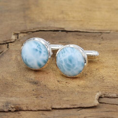 Gemstone Cufflinks, Cufflinks for Men, 925 Sterling Silver Cuff Links, Round Cufflinks for Men Labradorite/Larimar Gemstone in Saudi Arabia