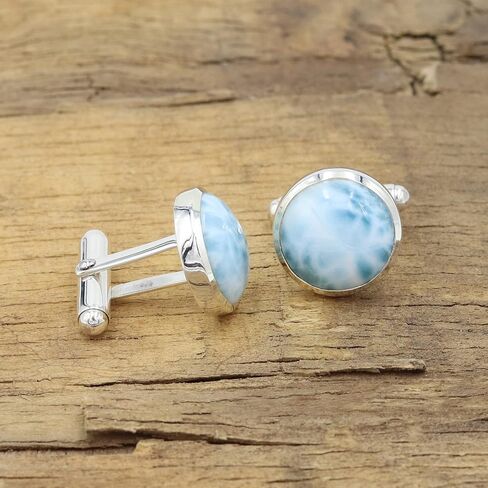 Gemstone Cufflinks, Cufflinks for Men, 925 Sterling Silver Cuff Links, Round Cufflinks for Men Labradorite/Larimar Gemstone in Saudi Arabia