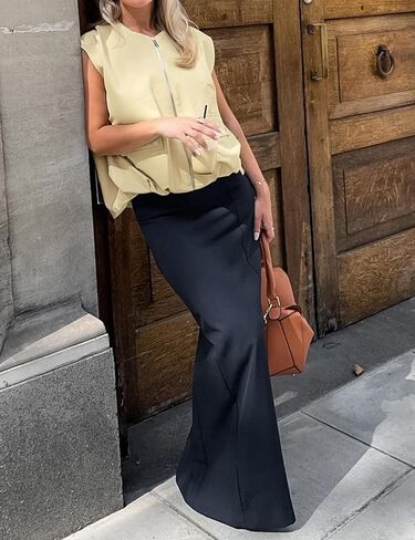 PAODIKUAI Women's Casual Zip Up Vest Cargo Ruched Hem Lightweight Sleeveless Blazer Oversized Jackets Top with Pockets in Saudi Arabia