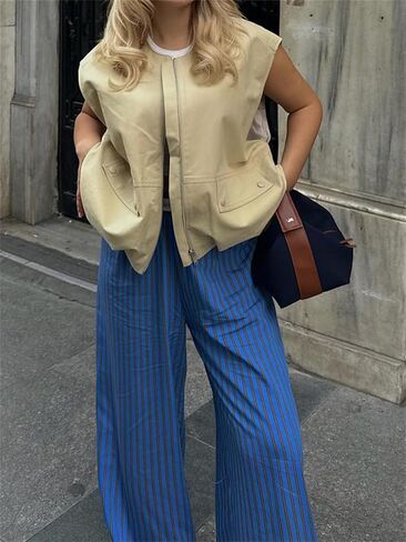 PAODIKUAI Women's Casual Zip Up Vest Cargo Ruched Hem Lightweight Sleeveless Blazer Oversized Jackets Top with Pockets in Saudi Arabia