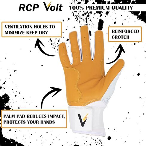 قفازات البيسبول والكرة اللينة من RCP Volt - مقاومة للتمزق والتمزق - فتحة معززة، أساور ممتدة ذات قبضة فائقة، حماية مبطنة، مقاسات قابلة للتعديل، قفازات الضرب in Saudi Arabia