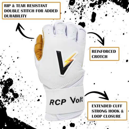 قفازات البيسبول والكرة اللينة من RCP Volt - مقاومة للتمزق والتمزق - فتحة معززة، أساور ممتدة ذات قبضة فائقة، حماية مبطنة، مقاسات قابلة للتعديل، قفازات الضرب in Saudi Arabia