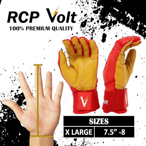 قفازات البيسبول والكرة اللينة من RCP Volt - مقاومة للتمزق والتمزق - فتحة معززة، أساور ممتدة ذات قبضة فائقة، حماية مبطنة، مقاسات قابلة للتعديل، قفازات الضرب in Saudi Arabia