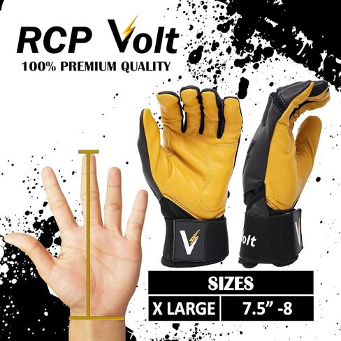 قفازات البيسبول والكرة اللينة من RCP Volt - مقاومة للتمزق والتمزق - فتحة معززة، أساور ممتدة ذات قبضة فائقة، حماية مبطنة، مقاسات قابلة للتعديل، قفازات الضرب in Saudi Arabia