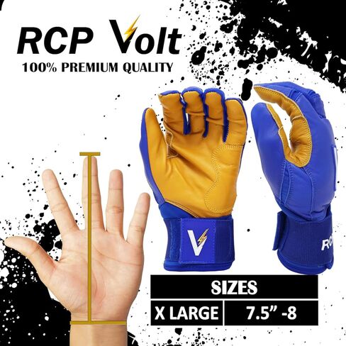 قفازات البيسبول والكرة اللينة من RCP Volt - مقاومة للتمزق والتمزق - فتحة معززة، أساور ممتدة ذات قبضة فائقة، حماية مبطنة، مقاسات قابلة للتعديل، قفازات الضرب in Kuwait