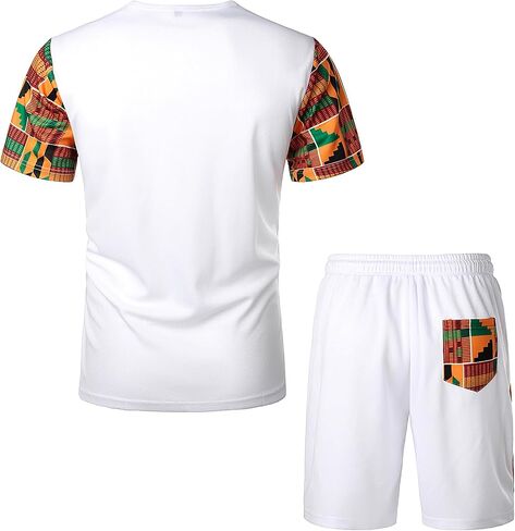 طقم تي شيرت وسروال قصير للرجال من ZEROYAA على الطراز الأفريقي، بدلة رياضية شبكية، ملابس Dashiki in Kuwait
