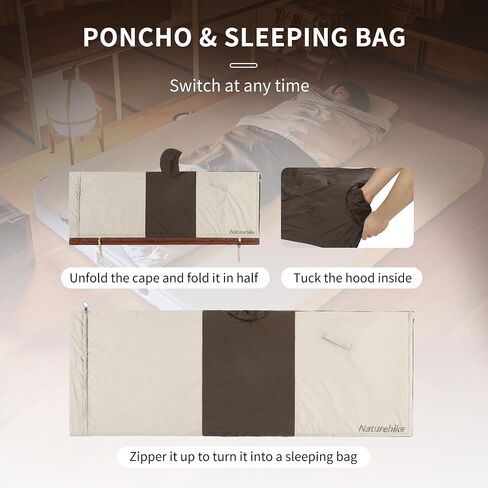 Naturehike Poncho Sleeping Bags, Wearable Hooded Sleeping Bag, Convertible Cape&Jacket&Blanket, Teflon Protective Fabric, Filled with Premium Imitation Silk Cotton, for Outdoor, Camping, Home, Office… in Saudi Arabia