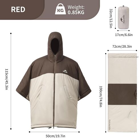 Naturehike Poncho Sleeping Bags, Wearable Hooded Sleeping Bag, Convertible Cape&Jacket&Blanket, Teflon Protective Fabric, Filled with Premium Imitation Silk Cotton, for Outdoor, Camping, Home, Office… in Saudi Arabia