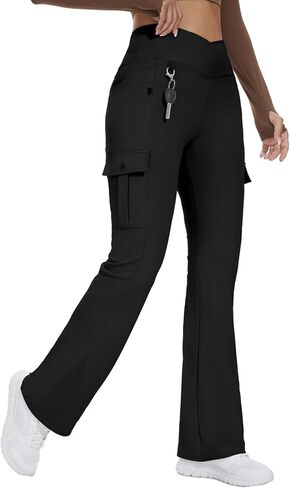 Flare Leggings for Women Yoga Crossover High Waist Pants with Tummy Control Workout Cargo with 5 Pockets Bootcut Leggings in Saudi Arabia