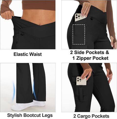 Flare Leggings for Women Yoga Crossover High Waist Pants with Tummy Control Workout Cargo with 5 Pockets Bootcut Leggings in Saudi Arabia