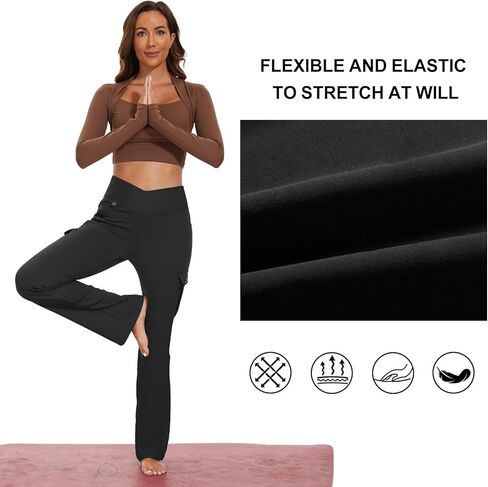 Flare Leggings for Women Yoga Crossover High Waist Pants with Tummy Control Workout Cargo with 5 Pockets Bootcut Leggings in Saudi Arabia