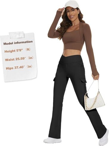 Flare Leggings for Women Yoga Crossover High Waist Pants with Tummy Control Workout Cargo with 5 Pockets Bootcut Leggings in Saudi Arabia