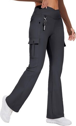 Flare Leggings for Women Yoga Crossover High Waist Pants with Tummy Control Workout Cargo with 5 Pockets Bootcut Leggings in Saudi Arabia