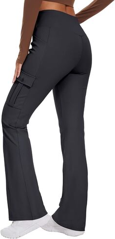 Flare Leggings for Women Yoga Crossover High Waist Pants with Tummy Control Workout Cargo with 5 Pockets Bootcut Leggings in Saudi Arabia