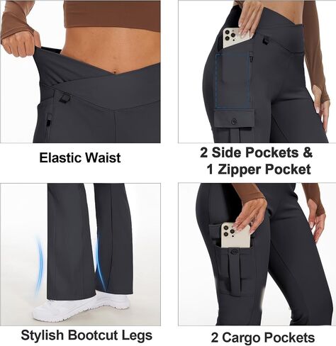 Flare Leggings for Women Yoga Crossover High Waist Pants with Tummy Control Workout Cargo with 5 Pockets Bootcut Leggings in Saudi Arabia