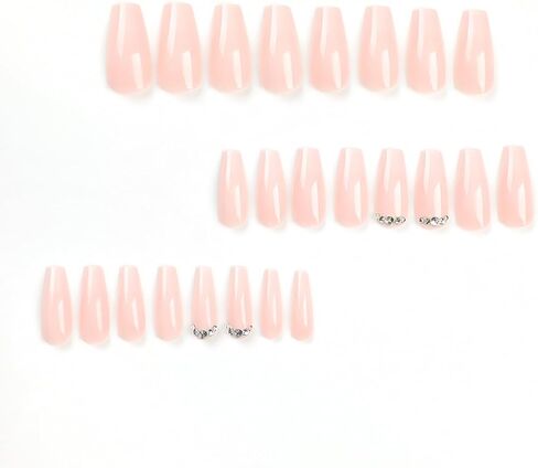 IMSOHOT Coffin Press on Nails Medium French Tips Fake Nails Clear Glossy False Nails with Metal Skull & Cross Designs Silver Flame Ballerina Acrylic Nails Glue on Nails for Women 24Pcs in Saudi Arabia