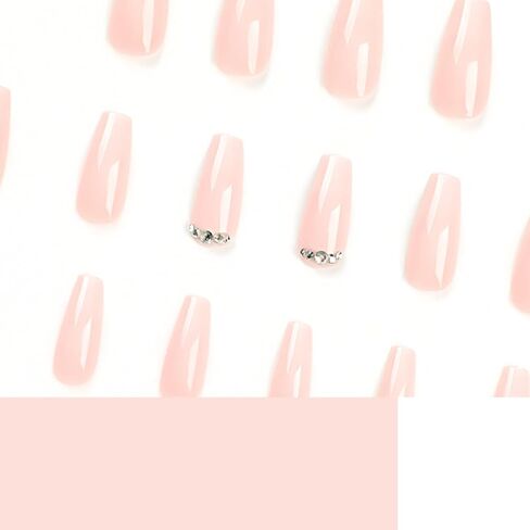 IMSOHOT Coffin Press on Nails Medium French Tips Fake Nails Clear Glossy False Nails with Metal Skull & Cross Designs Silver Flame Ballerina Acrylic Nails Glue on Nails for Women 24Pcs in Saudi Arabia