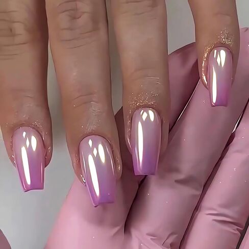 IMSOHOT Coffin Press on Nails Medium French Tips Fake Nails Clear Glossy False Nails with Metal Skull & Cross Designs Silver Flame Ballerina Acrylic Nails Glue on Nails for Women 24Pcs in Saudi Arabia