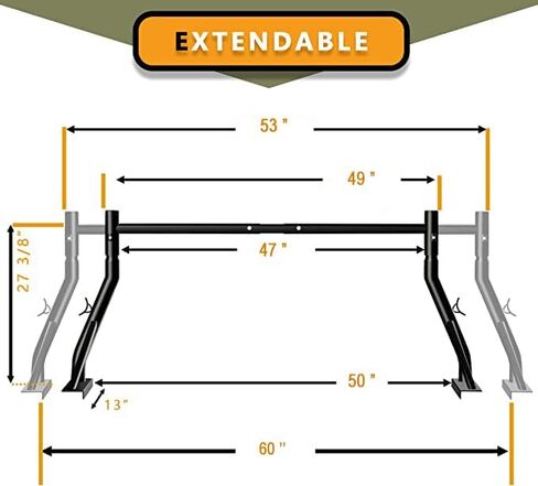 TMS 800Ibs Capacity Extendable Universal Steel Pick-Up Truck Ladder Rack Low Profile Sport Bar Utility Two bar Set (Patent Pending) (24'') in Saudi Arabia