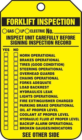 Accuform TRS336CTP PF-Cardstock Forklift Status Tag, Legend "Forklift Inspection Record (Checklist)/Forklift Inspection Notes", 5.75" x 3.25", Black on Yellow (Pack of 25) in Saudi Arabia