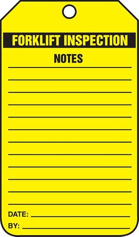 Accuform TRS336CTP PF-Cardstock Forklift Status Tag, Legend "Forklift Inspection Record (Checklist)/Forklift Inspection Notes", 5.75" x 3.25", Black on Yellow (Pack of 25) in Saudi Arabia