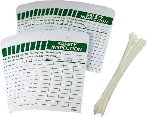 NMC Inspection Record Tag with Ties, 25-Pack, Double-Sided, 3" x 6" Unrippable Vinyl, Made In The USA, RPT170 in Saudi Arabia