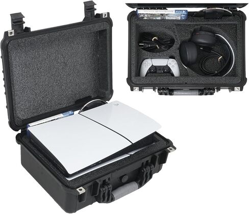 حافظة Case Club صلبة لتناسب PS5 Slim - حقيبة حمل مقاومة للماء تتضمن مساحة تخزين لسماعات الرأس وفتحات مخصصة للعبة واحدة وحامل و1-2 وحدة تحكم (PlayStation 5 Slim) in Saudi Arabia