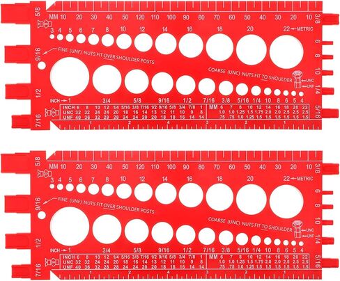 Hoteam 2 Pieces Nut Bolt Thread Gauge Checker Plastic Bolt Size and Thread Gauge Bolt Nut Thread Measure Gauge Bolt and Nut Identifier Gauge Bolt Gauge with Inch and Centimeter Ruler(Red) in Saudi Arabia