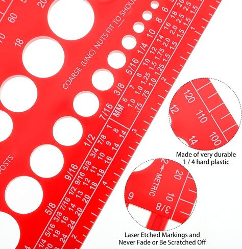 Hoteam 2 Pieces Nut Bolt Thread Gauge Checker Plastic Bolt Size and Thread Gauge Bolt Nut Thread Measure Gauge Bolt and Nut Identifier Gauge Bolt Gauge with Inch and Centimeter Ruler(Red) in Saudi Arabia