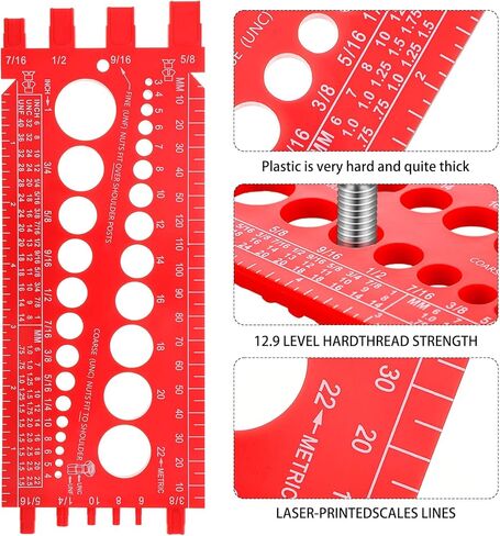 Hoteam 2 Pieces Nut Bolt Thread Gauge Checker Plastic Bolt Size and Thread Gauge Bolt Nut Thread Measure Gauge Bolt and Nut Identifier Gauge Bolt Gauge with Inch and Centimeter Ruler(Red) in Saudi Arabia