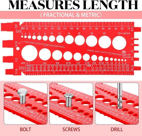 Hoteam 2 Pieces Nut Bolt Thread Gauge Checker Plastic Bolt Size and Thread Gauge Bolt Nut Thread Measure Gauge Bolt and Nut Identifier Gauge Bolt Gauge with Inch and Centimeter Ruler(Red) in Saudi Arabia