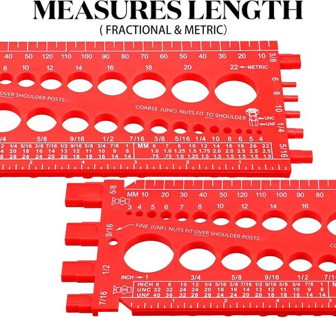 Hoteam 2 Pieces Nut Bolt Thread Gauge Checker Plastic Bolt Size and Thread Gauge Bolt Nut Thread Measure Gauge Bolt and Nut Identifier Gauge Bolt Gauge with Inch and Centimeter Ruler(Red) in Saudi Arabia